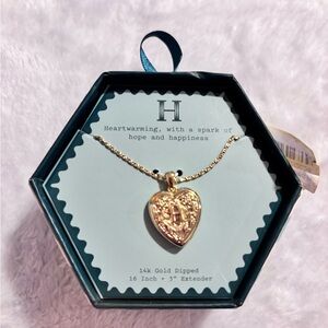 a new day Gold Heart Locket Necklace with H initial